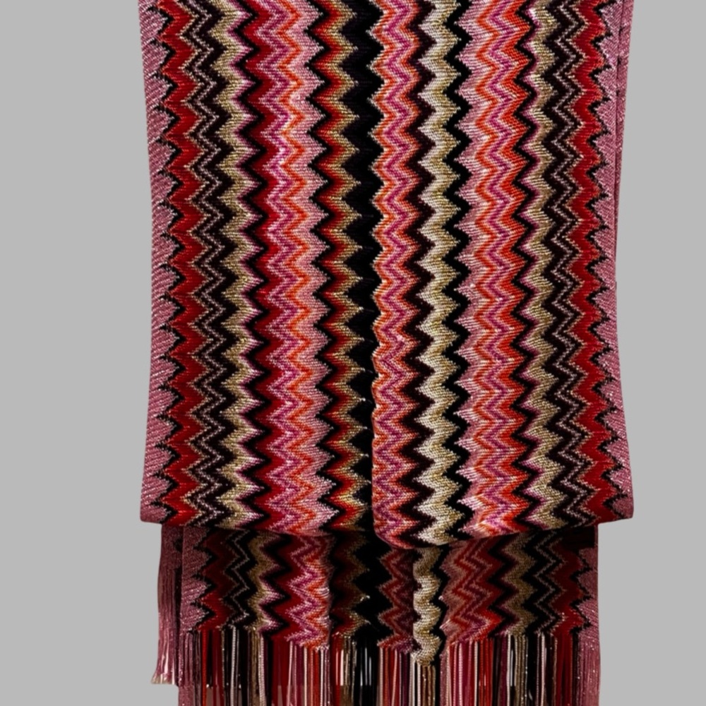MISSONI Zigzag Patterned Scarf - Red, Pink, Black, Purple, Gold Vibrant colors - Picture 6 of 9